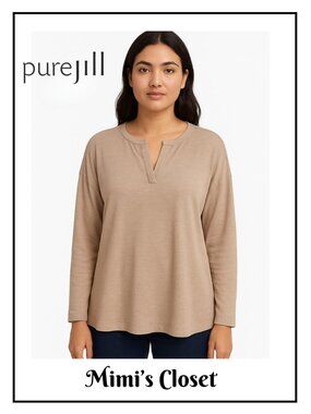 J.JILL Pure Jill Organic Cotton French Terry Tan Sweatshirt - L